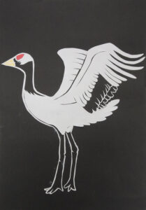 6年生の作品「タンチョウヅルの切り絵」