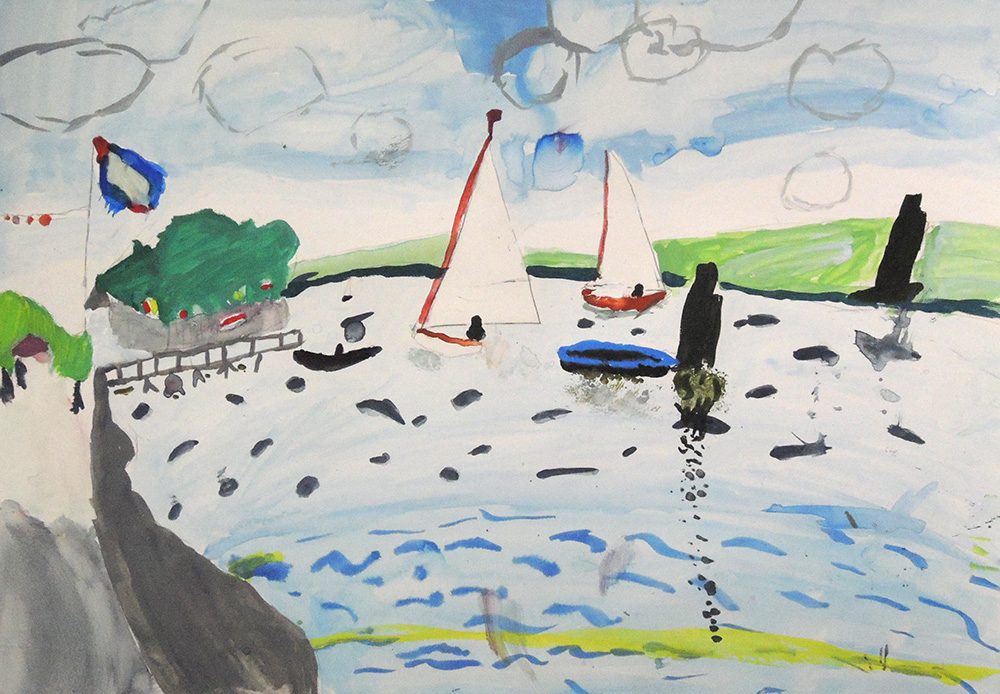 4年生「水彩模写」マルケの「マイヤレイの競艇」