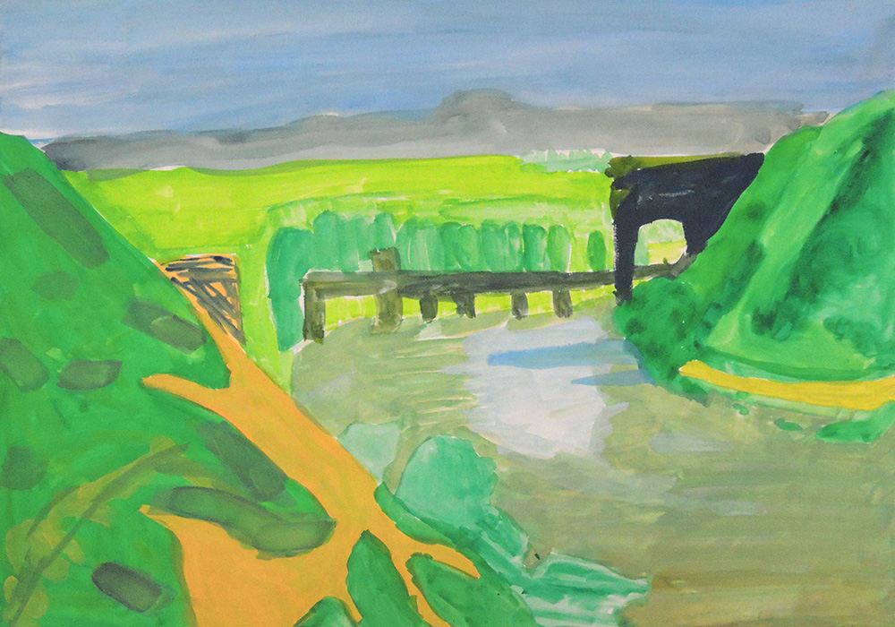 4年生「水彩模写」コローの「ナルニの橋（習作）」