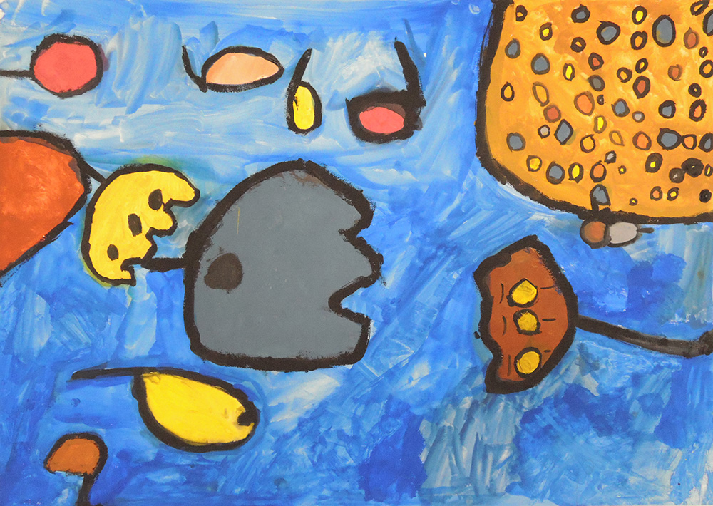 4年生。クレーの「青の上の果物」の模写です。