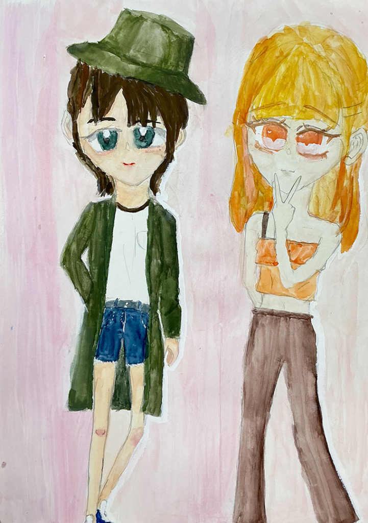 ５年生の作品「男の子と女の子のイラストレーション」