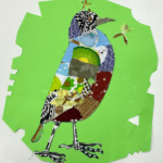 ５年生の作品「布コラージュで鳥を表現」