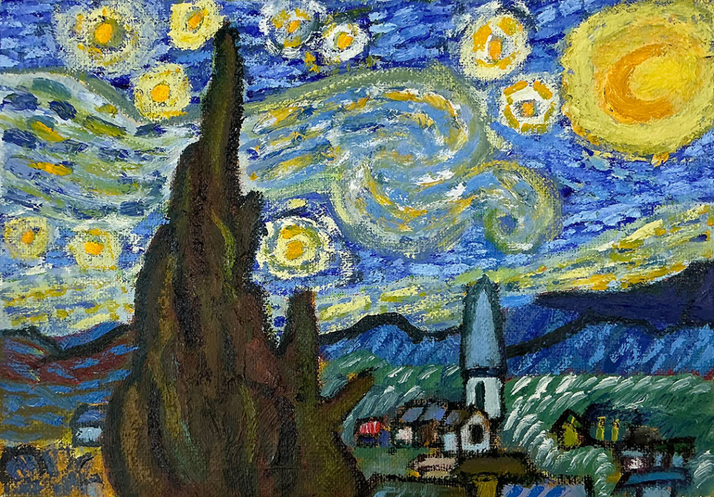 高学年クラス６年生の作品「ゴッホ模写（油絵）」