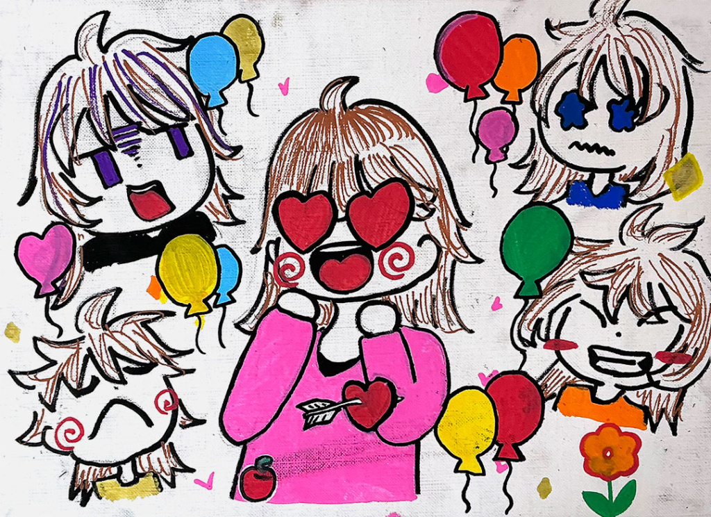 高学年クラス６年生の作品「キャンバスにマーカーイラスト」